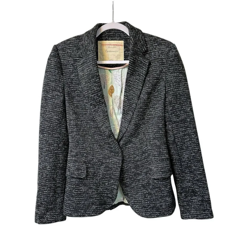 ANTHROPOLOGIE Cartonnier Flecked Knit Blazer Jacket XS Cute Lining!
